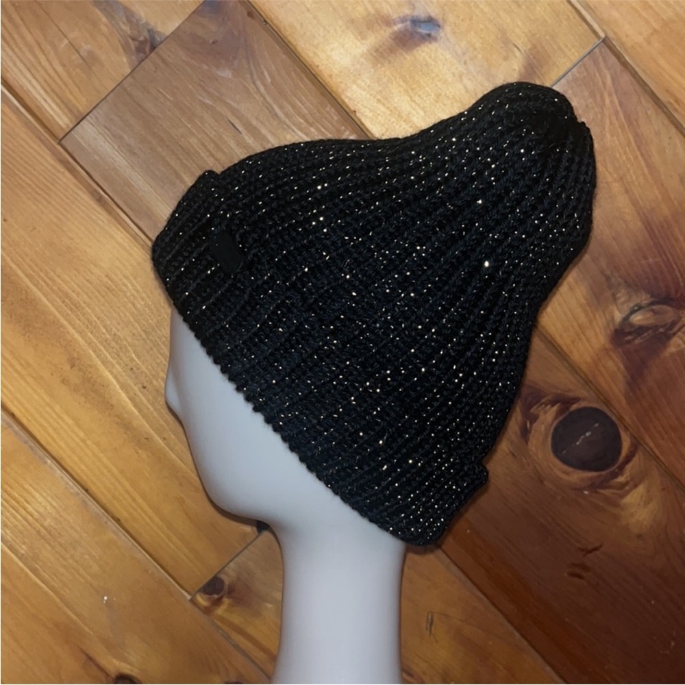 Hand crafted Black and gold Sparkle double knit beanie- super warm!